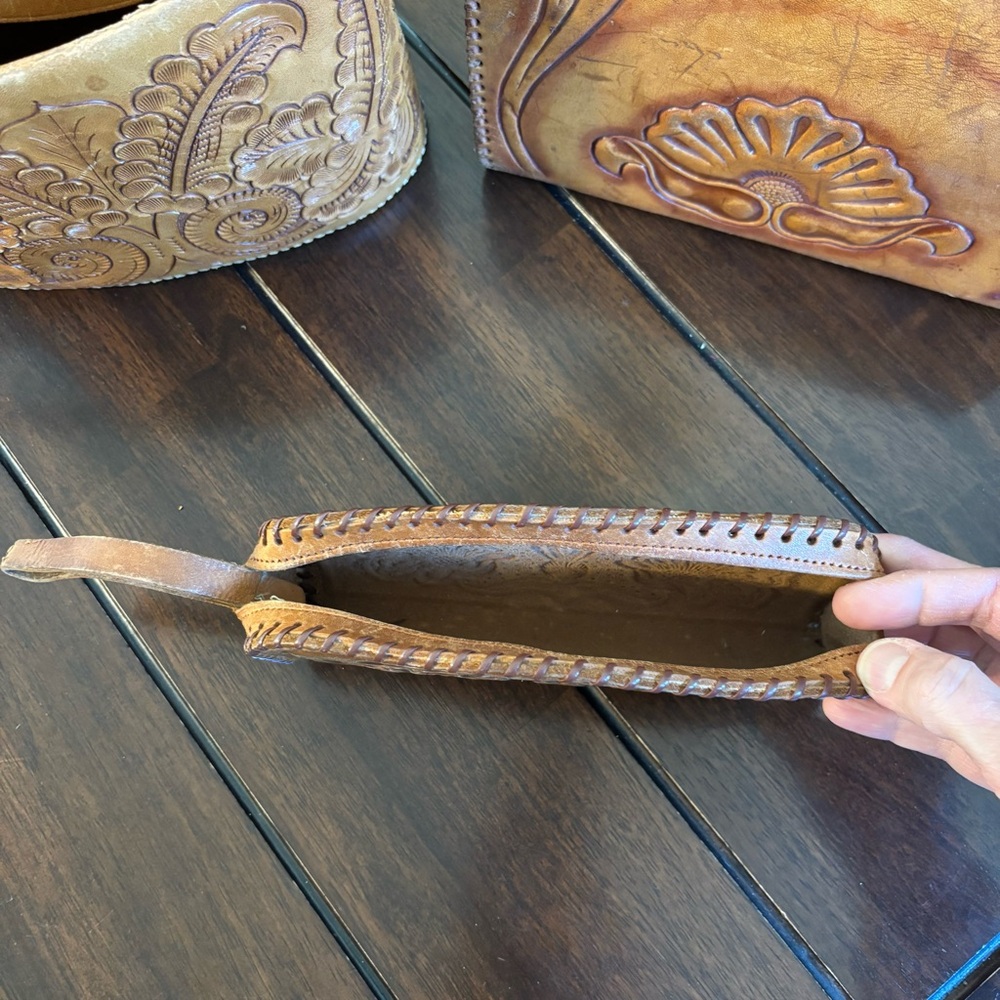 Vintage Handcrafted Mexican Tan Leather Bag Set Trio Genuine Cowhide Western - Picture 5 of 16